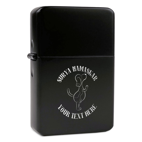 Custom Yoga Dogs Sun Salutations Windproof Lighter - Black - Single Sided & Lid Engraved (Personalized)