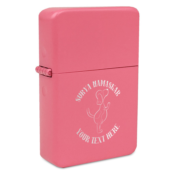 Custom Yoga Dogs Sun Salutations Windproof Lighter - Pink - Double Sided & Lid Engraved (Personalized)