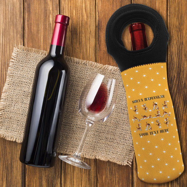 Yoga Dogs Sun Salutations Wine Tote Bag - FLATLAY