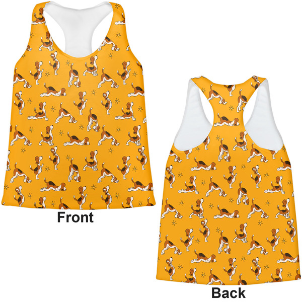 Yoga Dogs Sun Salutations Womens Racerback Tank Tops - Medium - Front and Back