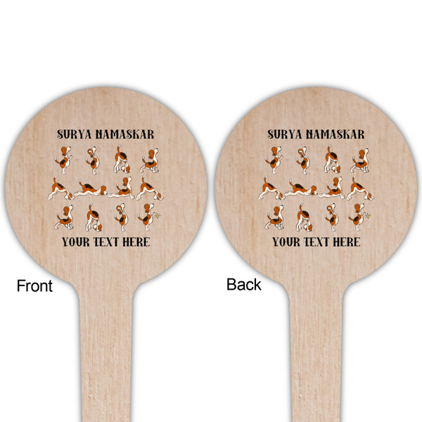 Yoga Dogs Sun Salutations Wooden 4" Food Pick - Round - Double Sided - Front & Back