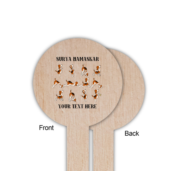 Yoga Dogs Sun Salutations Wooden 6" Food Pick - Round - Single Sided - Front & Back