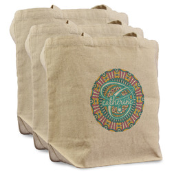 Bohemian Art Reusable Cotton Grocery Bags - Set of 3 (Personalized)