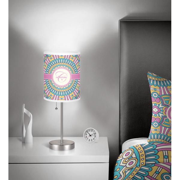 Bohemian Art 7 inch drum lamp shade - in room