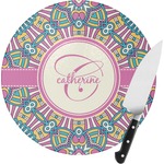 Bohemian Art Round Glass Cutting Board - Small (Personalized)