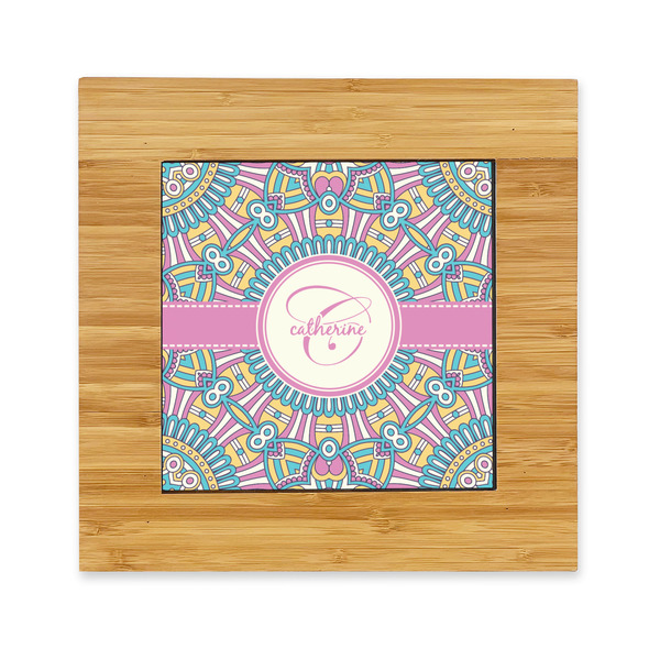 Custom Bohemian Art Bamboo Trivet with Ceramic Tile Insert (Personalized)