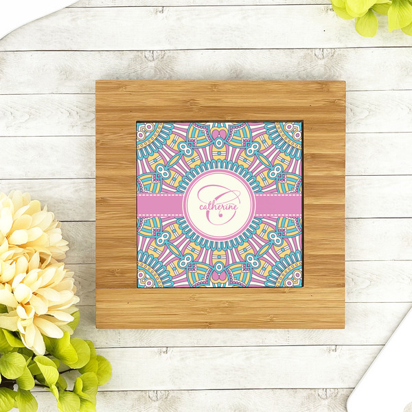 Bohemian Art Bamboo Trivet with 6" Tile - LIFESTYLE