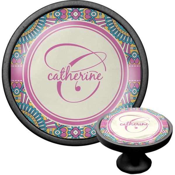 Custom Bohemian Art Cabinet Knob (Black) (Personalized)