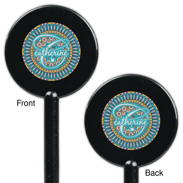 Bohemian Art Black Plastic 5.5" Stir Stick - Double Sided - Round - Front & Back