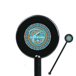 Bohemian Art 5.5" Round Plastic Stir Sticks - Black - Single Sided (Personalized)