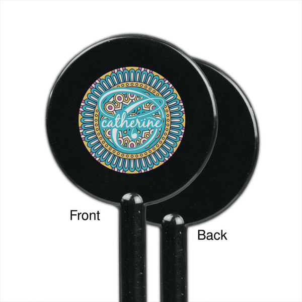 Bohemian Art Black Plastic 5.5" Stir Stick - Single Sided - Round - Front & Back