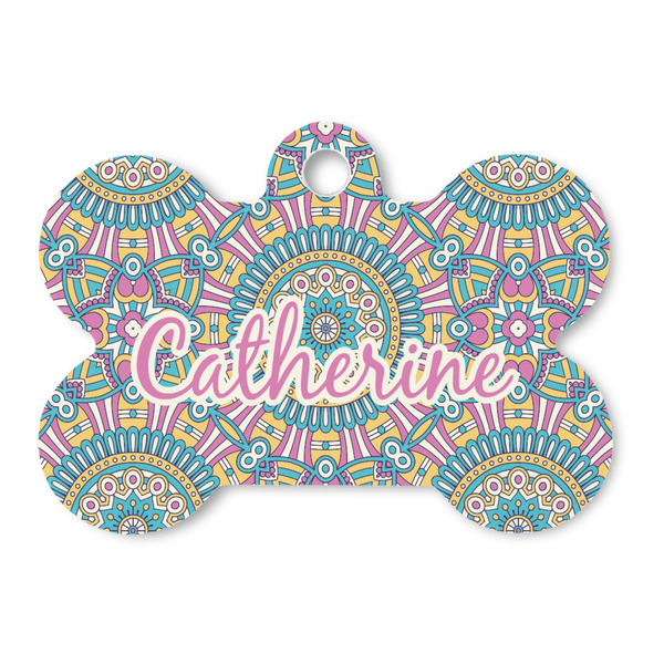 Custom Bohemian Art Bone Shaped Dog ID Tag (Personalized)