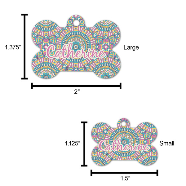 Bohemian Art Bone Shaped Dog ID Tag - Large - Scale