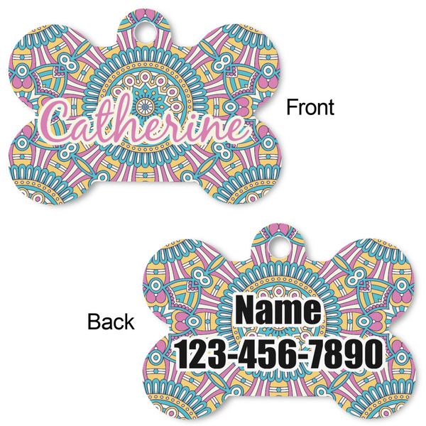 Bohemian Art Bone Shaped Dog Tag - Front & Back