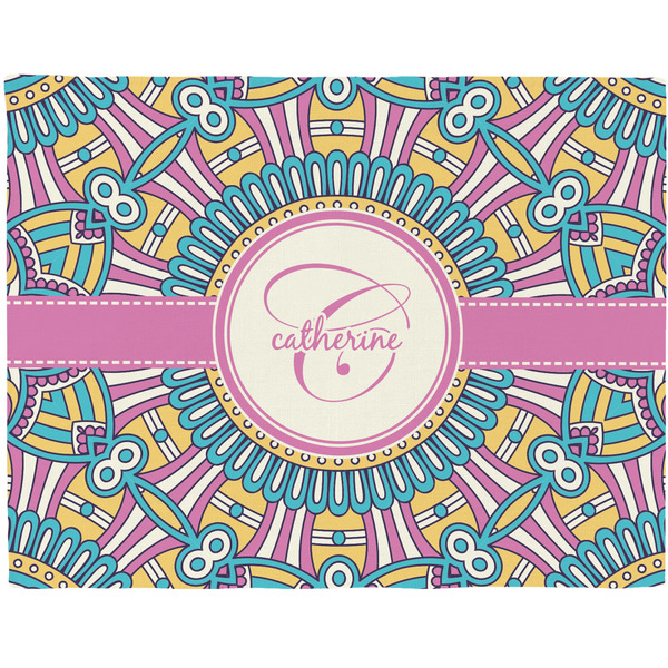Custom Bohemian Art Woven Fabric Placemat - Twill w/ Name and Initial
