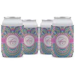Bohemian Art Can Cooler (12 oz) - Set of 4 w/ Name and Initial