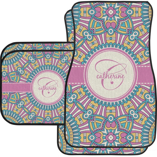Custom Bohemian Art Car Floor Mats Set - 2 Front & 2 Back (Personalized)