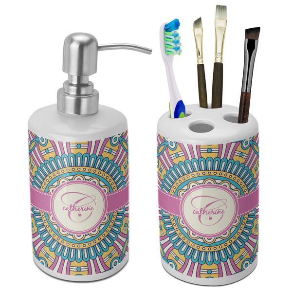 Custom Bohemian Art Ceramic Bathroom Accessories Set (Personalized)
