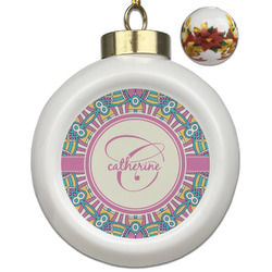 Bohemian Art Ceramic Ball Ornaments - Poinsettia Garland (Personalized)