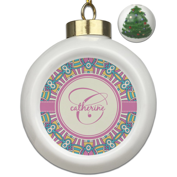 Custom Bohemian Art Ceramic Ball Ornament - Christmas Tree (Personalized)