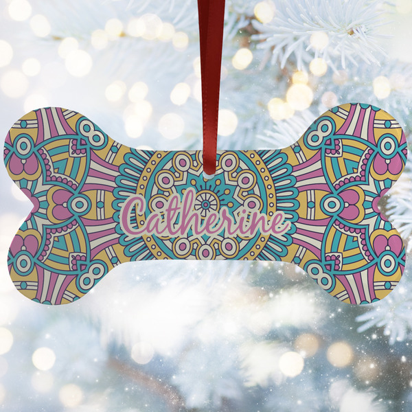 Custom Bohemian Art Ceramic Dog Ornament w/ Name and Initial