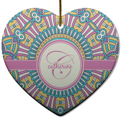Bohemian Art Heart Ceramic Ornament w/ Name and Initial