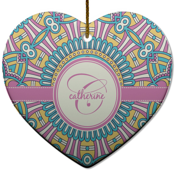 Custom Bohemian Art Heart Ceramic Ornament w/ Name and Initial