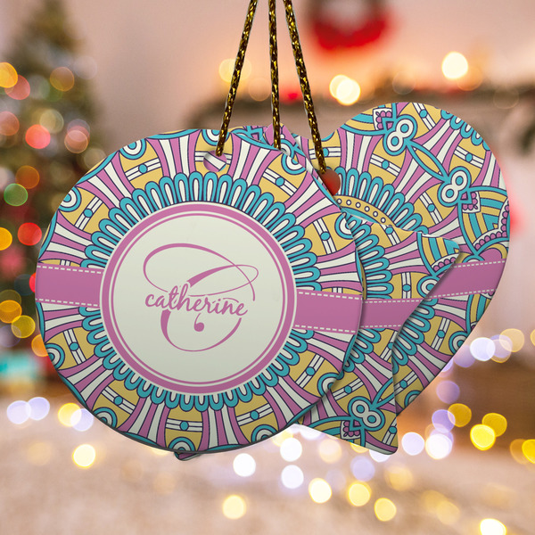 Custom Bohemian Art Ceramic Ornament w/ Name and Initial