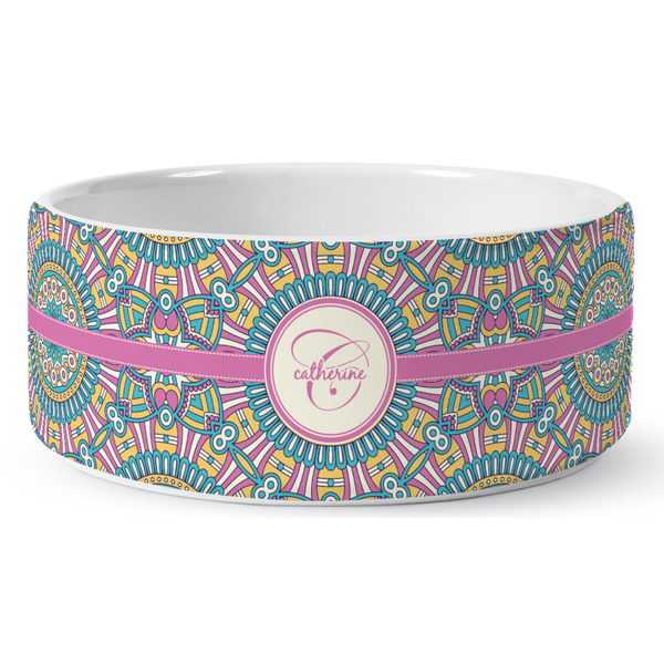 Custom Bohemian Art Ceramic Dog Bowl - Large (Personalized)