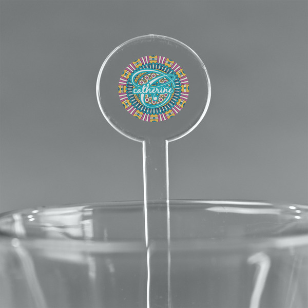 Custom Bohemian Art 5.5" Round Plastic Stir Sticks - Clear (Personalized)