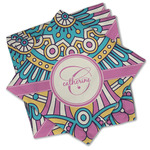 Bohemian Art Cloth Cocktail Napkins - Set of 4 w/ Name and Initial