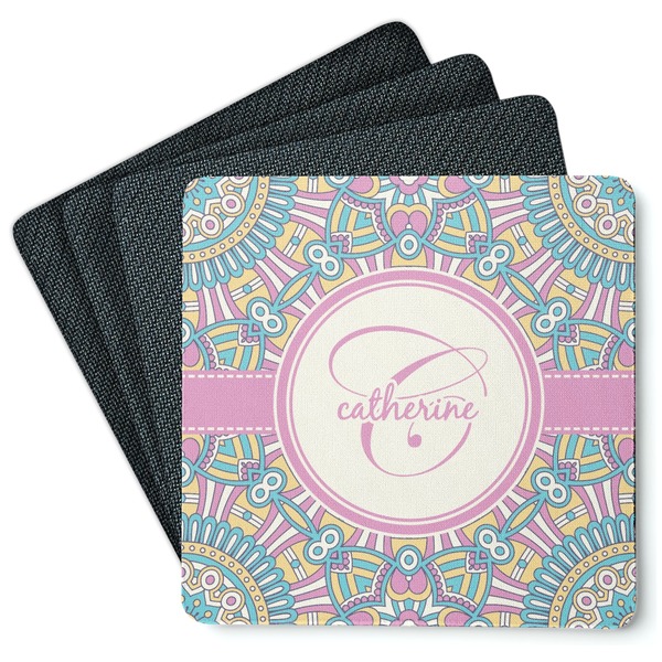 Custom Bohemian Art Square Rubber Backed Coasters - Set of 4 (Personalized)
