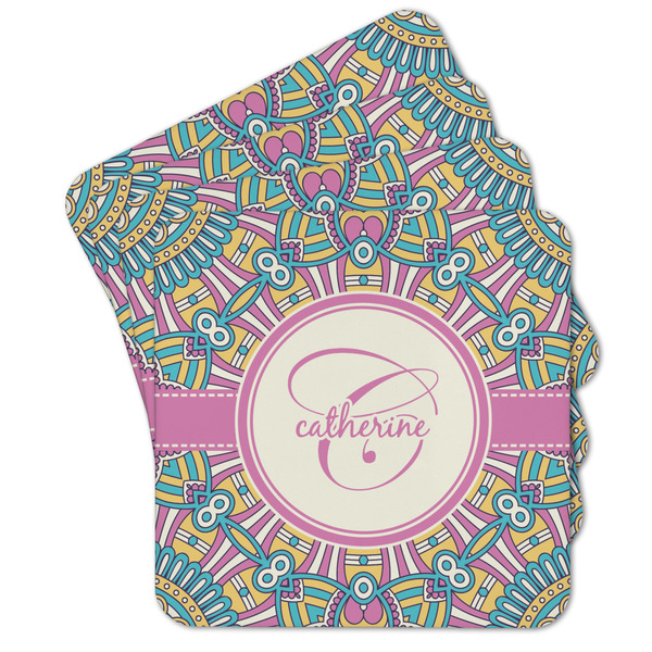 Custom Bohemian Art Cork Coaster - Set of 4 w/ Name and Initial