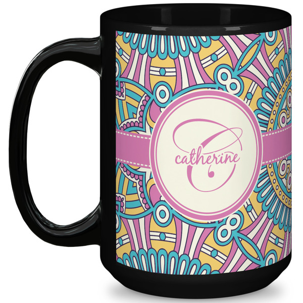 Custom Bohemian Art 15 Oz Coffee Mug - Black (Personalized)