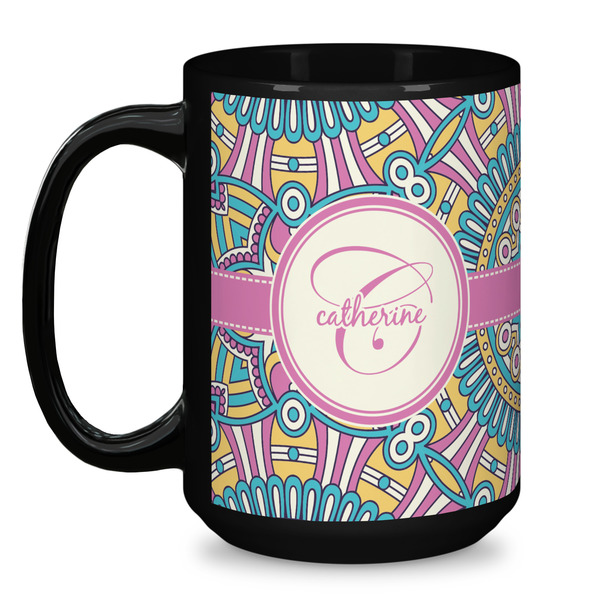 Bohemian Art Coffee Mug - 15 oz - Black