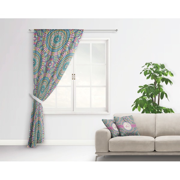 Bohemian Art Curtain With Window and Rod - in Room Matching Pillow