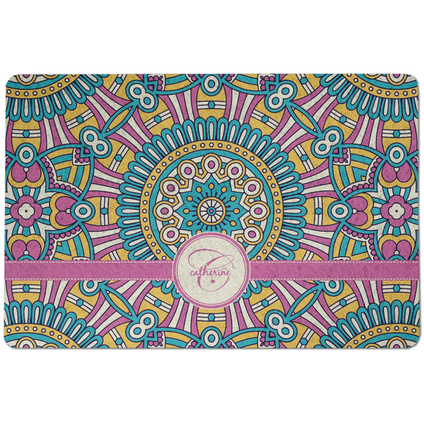 Custom Bohemian Art Dog Food Mat w/ Name and Initial