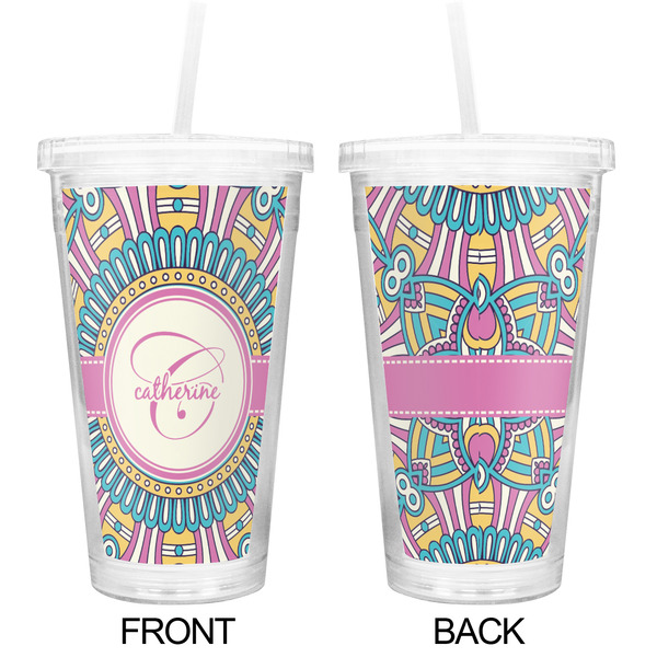 Bohemian Art Double Wall Tumbler with Straw - Approval
