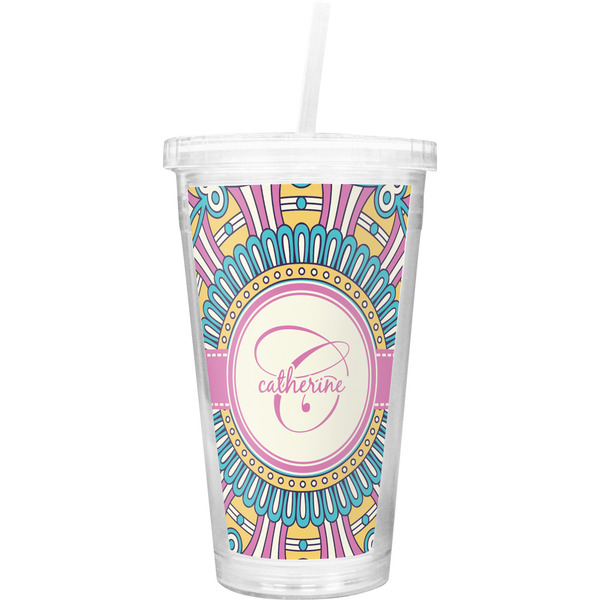 Custom Bohemian Art Double Wall Tumbler with Straw (Personalized)