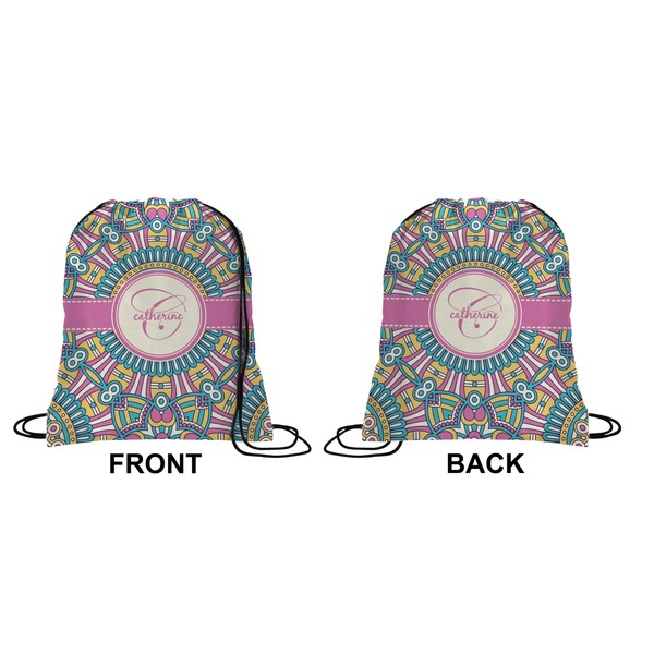Bohemian Art Drawstring Backpack Front & Back Medium