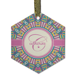 Bohemian Art Flat Glass Ornament - Hexagon w/ Name and Initial