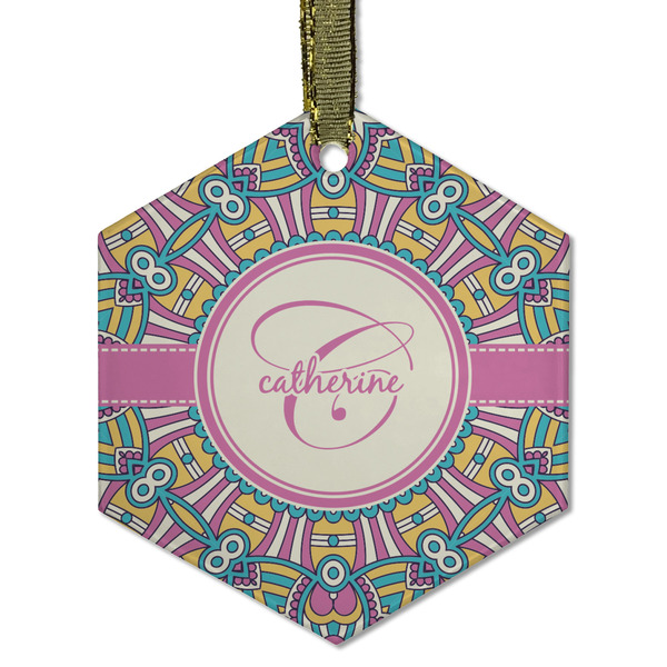 Bohemian Art Frosted Glass Ornament - Hexagon