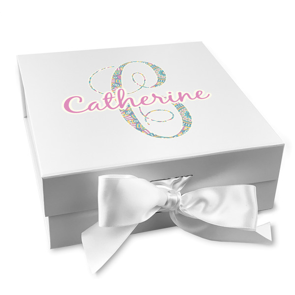 Custom Bohemian Art Gift Box with Magnetic Lid - White (Personalized)