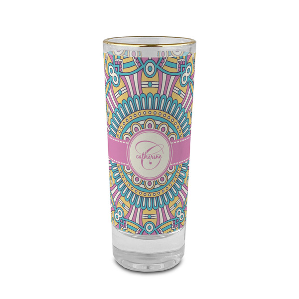 Custom Bohemian Art 2 oz Shot Glass - Glass with Gold Rim (Personalized)