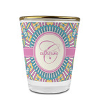 Bohemian Art Glass Shot Glass - 1.5 oz - with Gold Rim - Set of 4 (Personalized)