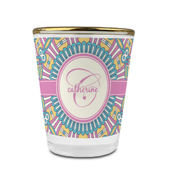 Bohemian Art Glass Shot Glass - 1.5 oz - with Gold Rim - Set of 4 (Personalized)