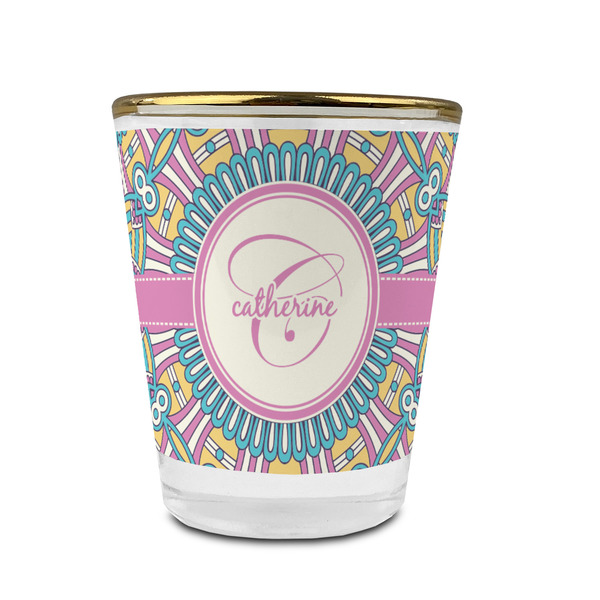 Custom Bohemian Art Glass Shot Glass - 1.5 oz - with Gold Rim - Set of 4 (Personalized)