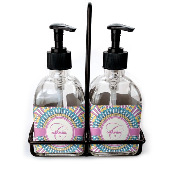 Custom Bohemian Art Glass Soap & Lotion Bottle Set (Personalized)