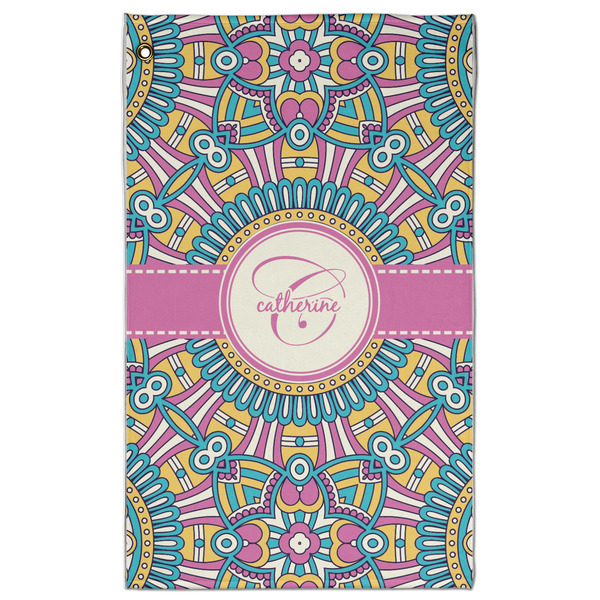 Custom Bohemian Art Golf Towel - Poly-Cotton Blend - Large w/ Name and Initial