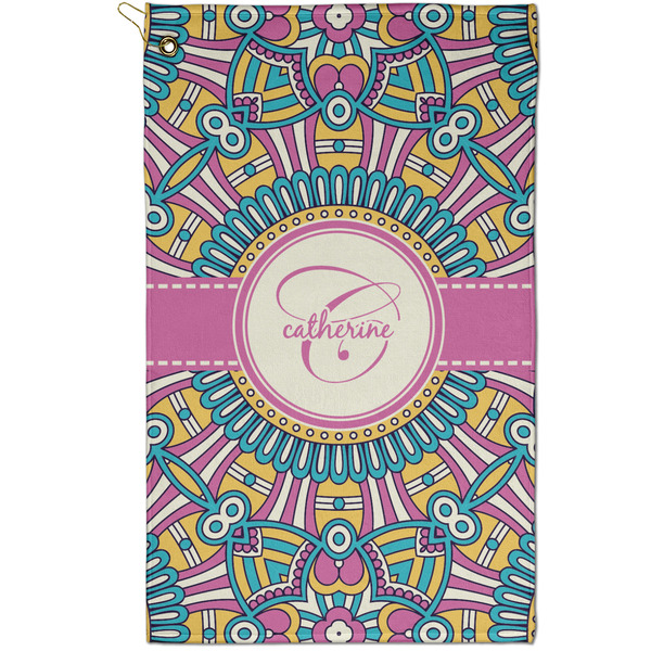 Custom Bohemian Art Golf Towel - Poly-Cotton Blend - Small w/ Name and Initial